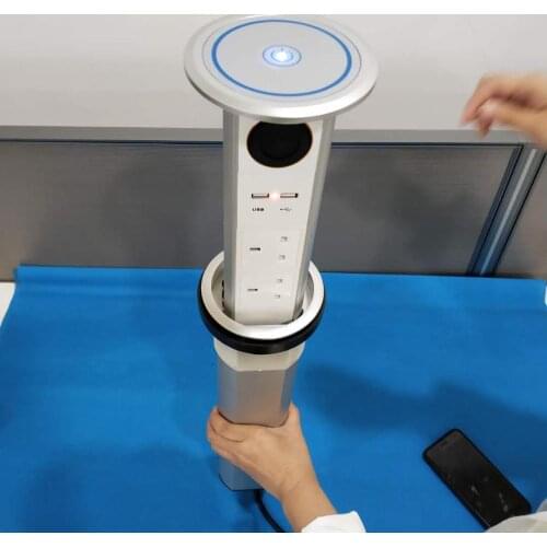 Automatic lifting motorized pop up tabletop kitchen counter top power socket with wireless charging /Touch pop up smart socket