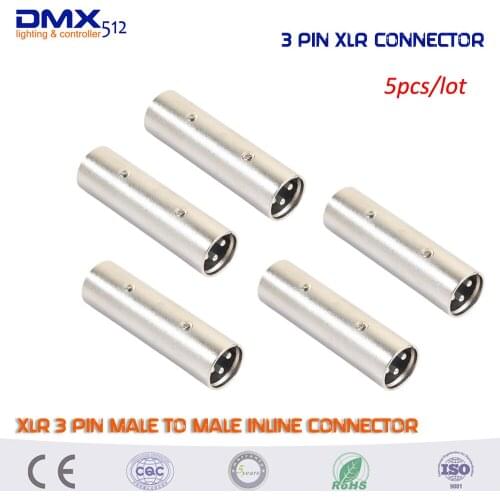 Free shipping 5pcs/lot XLR 3 Pin Male to Male plug Inline Connector/Adaptor/Coupler For Inline Mic Microphone