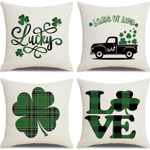 Green letter St. Patricks Day new home soft accessories wholesale linen pillow case cushion cover