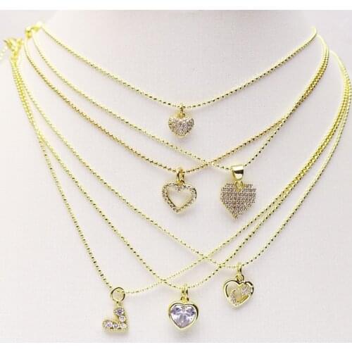 10 Strand Zirconia heart shape charms necklace jewelry accessories Slim chain necklace for women New design 8225