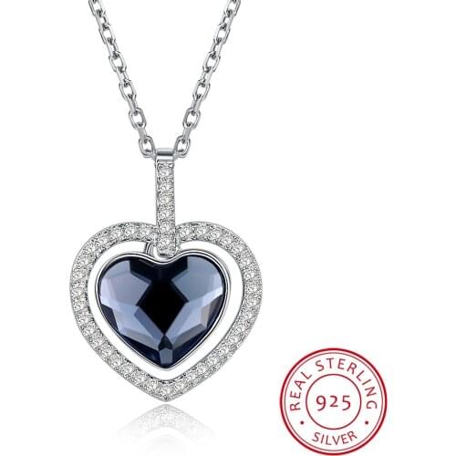 LEKANI Made With Crystals Heart Pendant Necklaces Real S925 Silver Fine Jewelry For Mothers Day Gift