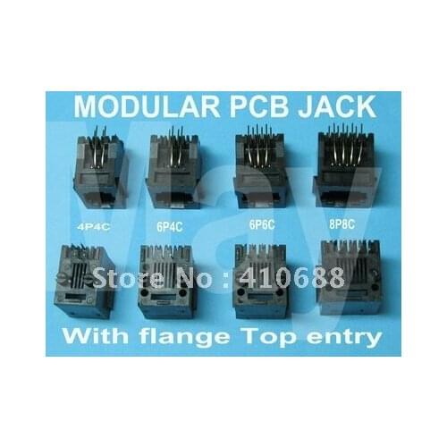 Black 6P6C With flange Top entry Modular Network PCB Jack Connector 900 Pcs per lot