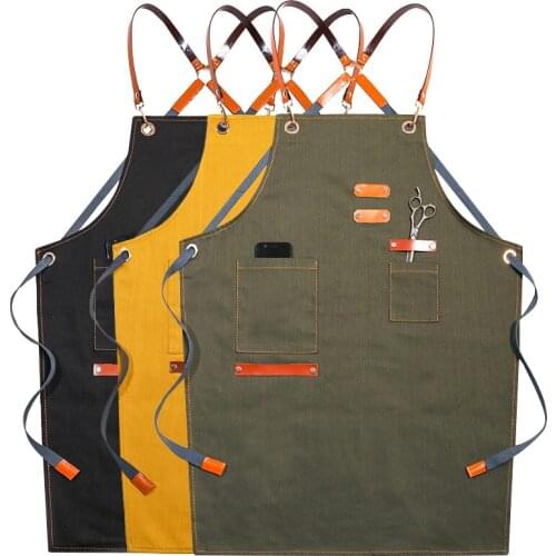 Unisex Denim Pocket Work Bibs Canvas Apron Kitchen Accessories Shop Cooking Baking Accessories House Cleaning Coffee Pinafore