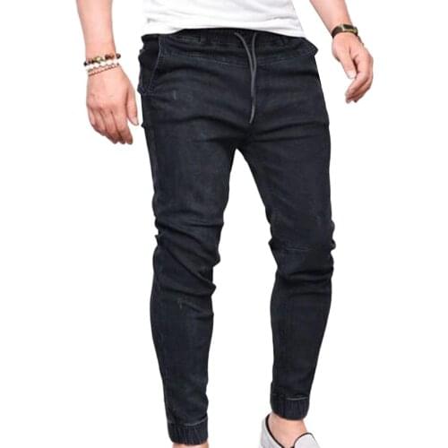 Plus Size Men Jeans Jogger Skinny Pants Elastic Waist Pencil Jeans Denim Trousers Sports Fitness Summer Streetwear 4XL