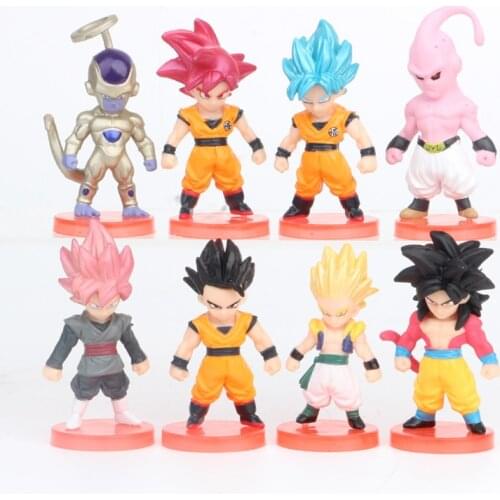 8Pcs/Set 7cm Dragon Ball Son Goku Anime Figure Toys With Red Base Saiyan Vegeta PVC Model Dolls Birthday Gifts For Children