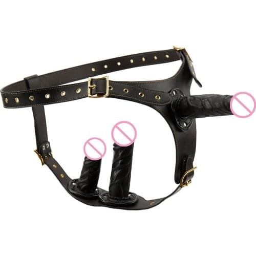 Erotic Three Dildos Strapon Harness Lesbian Strap On Penis Realistic Detachable Dick Double Penetration Adult Sex Toys for Woman