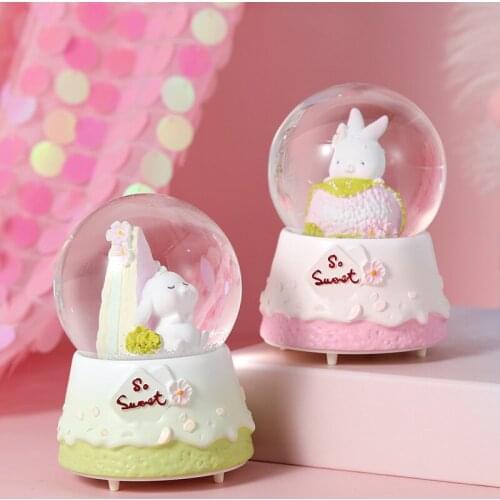 Crystal Ball Music Box Bunny Luminous Clockwork Music Box Valentines Day Childrens Birthday Holiday Gift Decoration