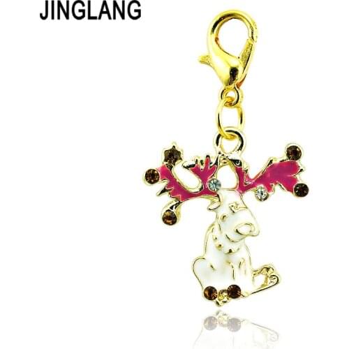 JINGLANG Fashion Charms Gold Color Lobster Clasp Rhinestone Deer DIY Pendants Jewelry Accessories Free Shipping
