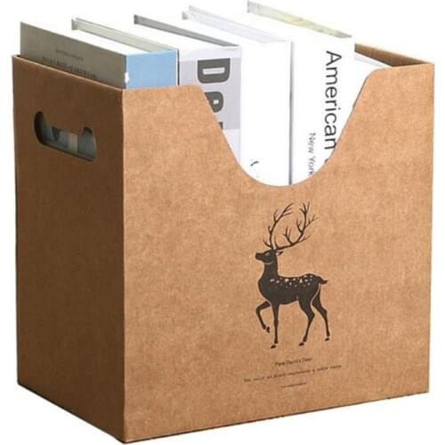 DIY Kraft Paper Cardboard Storage Box Bin with Side Handles Books Magazine File Holders Multifunction Home Office Desktop