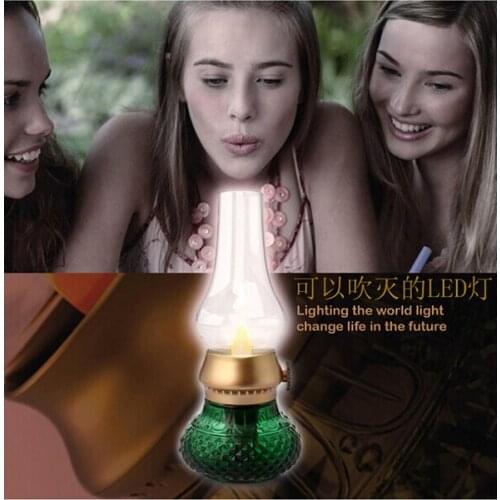 Creative USB Charging Night Light LED Blow Control Lamp Retro Luminous Bedside Lamp Energy Saving Kerosene Lamp