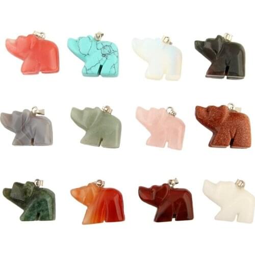 Fashion 12pcs Mixed Natural Stone Carved Elephant Pendants Charms For Jewelry Making Fit Diy Necklace Accessories Wholesale