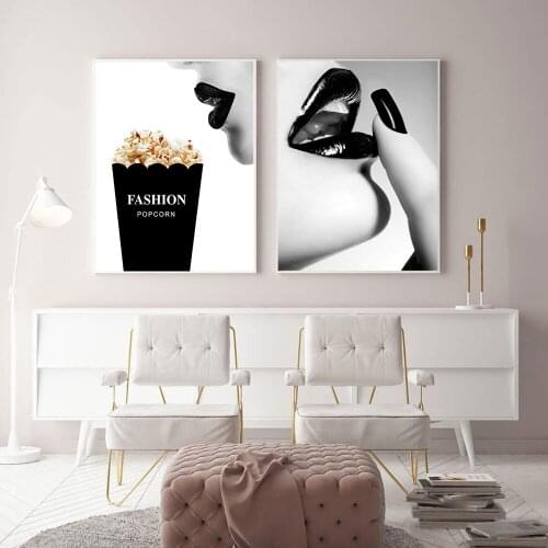 Fashion popcor Minimalist sexy Woman Poster Canvas Painting Black White Art Print Modern Wall Picture For Living Home Room Decor