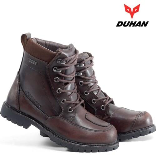 Men Motorcycle Martin Boots Tooling Racing Shoes Waterproof Moto Boot Outdoor Motocross Leather Moto Vintage Ankle Shoe DUHAN