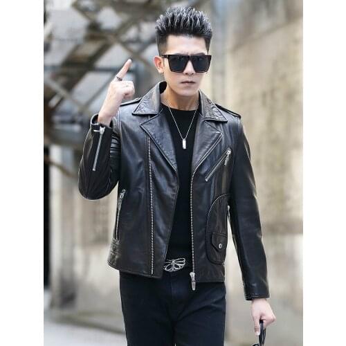 New Motorcycle Coat Mens Tide Mountain Sheepskin Genuine Leather Clothes Male Fashion Coat