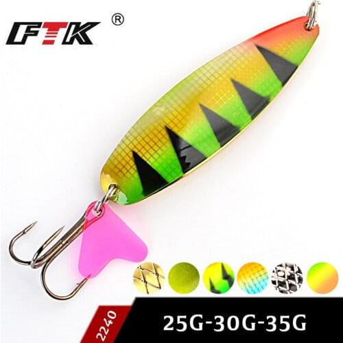 FTK new 1PC 25g 30g 35g Spoon Fishing Lure With Hook Hard Fishing Spoon Lure Metal Jigging Lure Baits carp