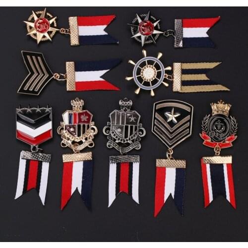 New British Style Crown Star Brooch Mens Suit Shirt Metal Ribbon Badge Lapel Pin and Brooches Corsage Fashion Jewelry Gifts