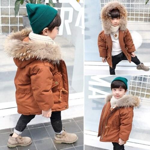 2018 new arrival hot sell New Winter Jacket Kids boy 2-9 old size fur hooded coats Boys Winter Jacket