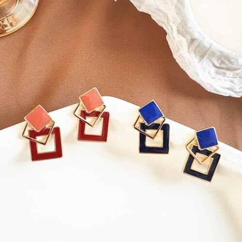 New Enamel Glaze Dripping Oil Earrings Серьги Sweet Girl Geometric Earrings Simple Cold Contrast Square Drop Dangle Jewelry