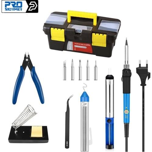 PROSTORMER Adjustable Temperature Soldering Iron 60W 110/220V Kit Accessories Soldering Circuit Board Repair Kit with Toolbox