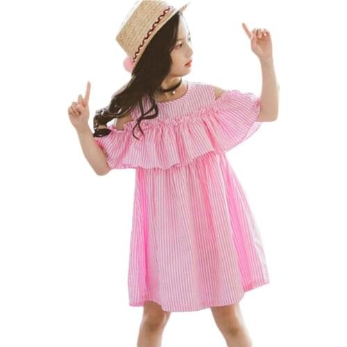 Dress For Girls Off Shoulder Kids Party Dress Striped Girls Dresses Summer Clothes For Kids Girl 6 8 10 12 13 14 Year