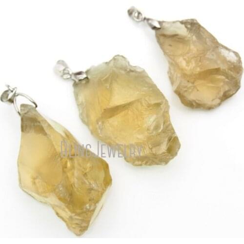 H-CP01 10pcs Citrin e Point Pendant Raw Citrin e Quartz Point Pendant with Silver Plated Bail 25-45mm Long