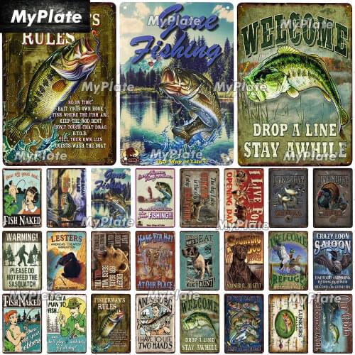 Fish Rules Vintage Metal Sign Tin Sign Vintage Decor Fishing Plaque Home Wall Decor Bar Sign Home Decor Hunting Poster