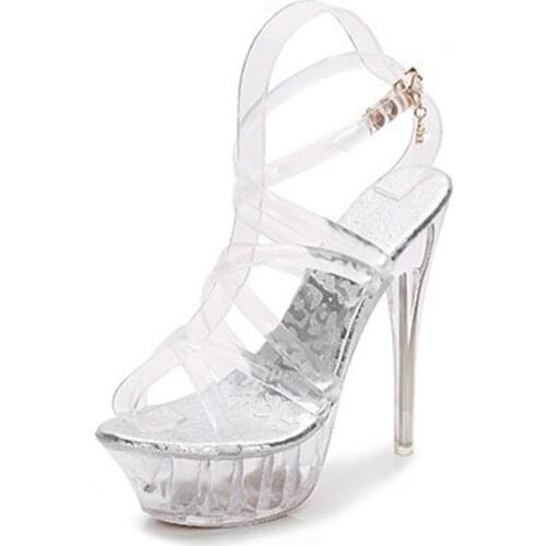 14cm Super High Heel Crystal Transparent Sandals Sexy Stiletto Waterproof Platform Nightclub Station Catwalk Pole Dance Sandals