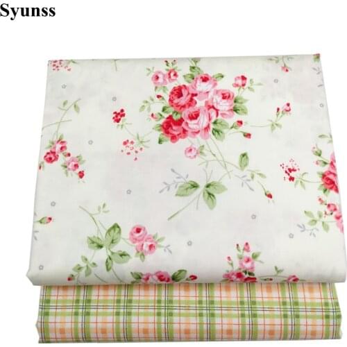 Syunss Pink Floral Green Grid Print Cotton Fabric DIY Handmade Sewing Patchwork Baby Cloth Bedding Textile Quilting Tilda Tissus