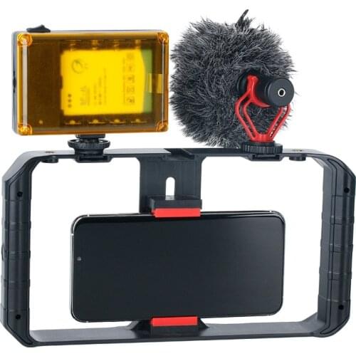 Smartphone Video Rig + 96 LED Light + Boya by-MM1 Microphone, Filmmaking Recording Vlogging Rig Case,Phone Movies Mount Stabiliz