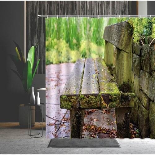 Spring Forest Scenery Shower Curtain Tourist Attraction Wooden Chair Moss Partition Waterproof Cloth Bedroom Curtains With Hooks
