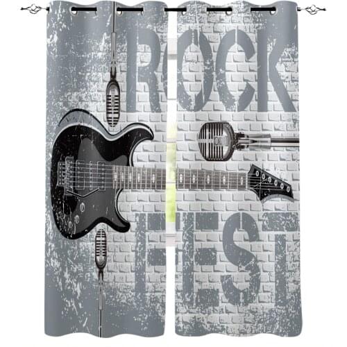 Rock Guitar Music Blackout Curtain Living Room Bedroom Window Treatment Drapes Blackout Curtains for The Kids Bedroom