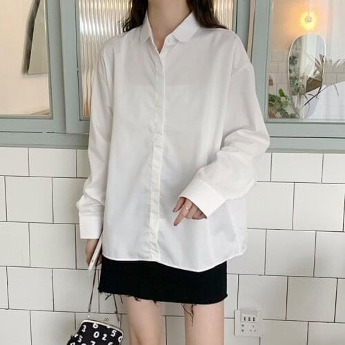Womens Shirt New Small Fresh Blouse Long Sleeve Shirt Loose Top Cardigan Casual Blouse Turn-down Collar