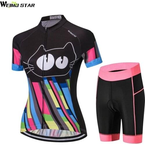 WEIMOSTAR Women Cycling Jersey Shorts Set Short Sleeve MTB Cycling Clothing Gel Pad Shorts Outdoor Bike Clothing