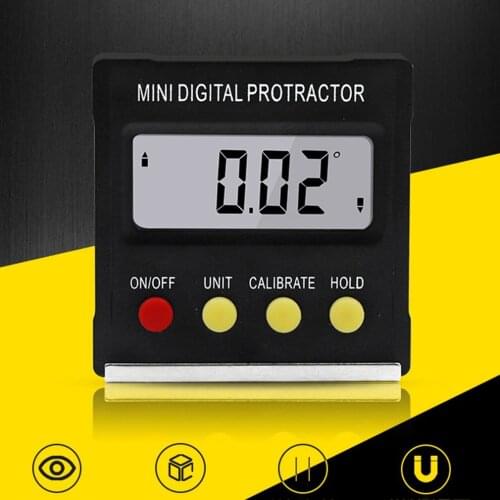 1pc Black Mini Digital Protractor Electronic Inclinometer Angle Gauge 360 Tilt Angle Level Box Vertical Magnetic Measuring Tools