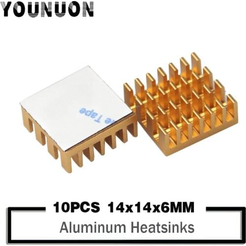 10pcs 14x14x6mm Golden Aluminum HeatSink Radiator for Computer Chip LED Power IC Transistor