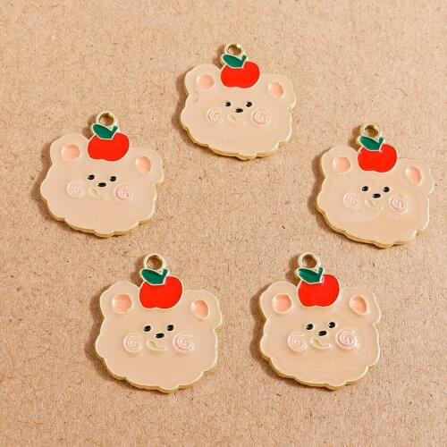 10pcs 22*25mm Alloy Enamel Cartoon Bear Apple Charms for Pendants Necklaces Earrings Bracelets DIY Handmade Jewelry Making Craft
