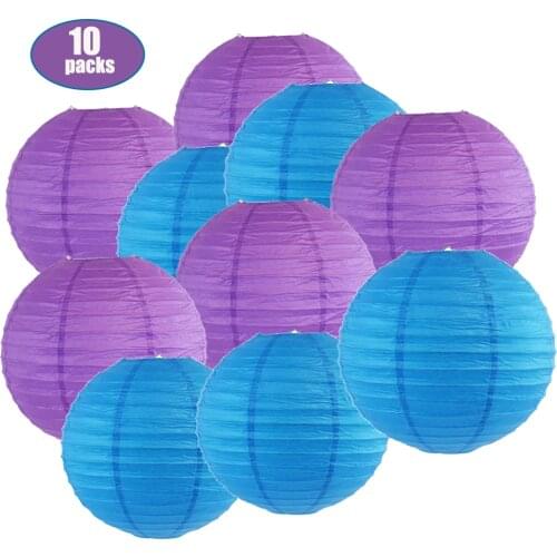 10 Pcs Sky Bue and Purple Chinese Paper Lantern lampion de mariage for Babyshower Birthday Party and Events Hanging Decor