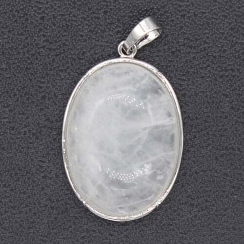 100-Unique Simple Style Silver Plated Natural Rock Crystal Oval Shape Pendant Personalized Jewelry