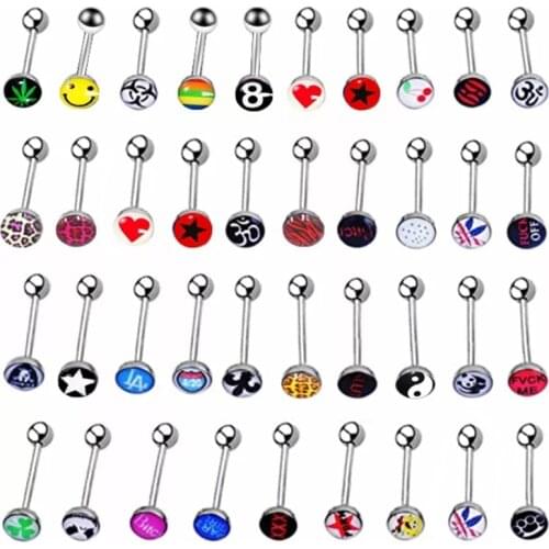 2/5/10PCS Stainless Steel Print Tongue Piercing Lot Bunny Metal Tongue Bar Sets Sexy Tongue Ring Bulk Piercing Langue Lot Jewelr