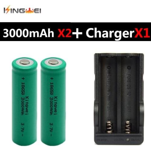 Really Capacity 3000mAh 2Pcs KingWei 18650 Battery Cell With 1 X 3.7v Rechargeable Li-ion Battery Charger