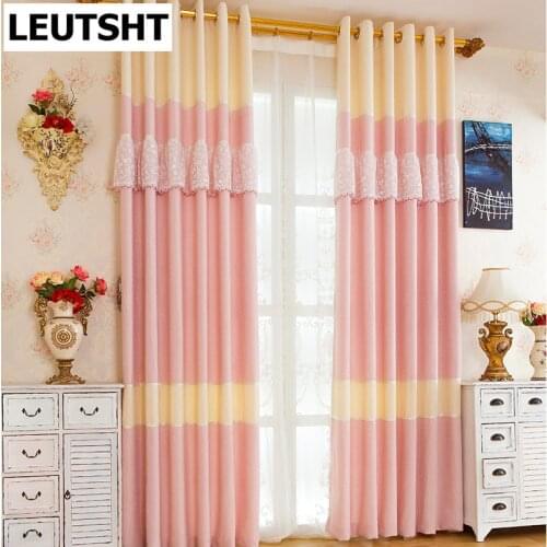 2021 New Modern Korean Princess Dress Lace Stitching Curtains for Living Room Bedroom Study Blackout Curtain Customization