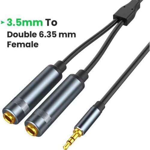 3.5mm Stereo Male to Dual 6.35mm Female Audio Cable 1/8 inch to 1/4 inch Plug Y Splitter Adapter Cord NEW Arrive High Quality