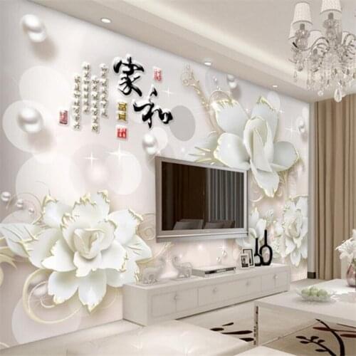Beibehang Custom wallpaper 3d luxury white flowers jewelry background wall living room bedroom TV background mural 3d wallpaper