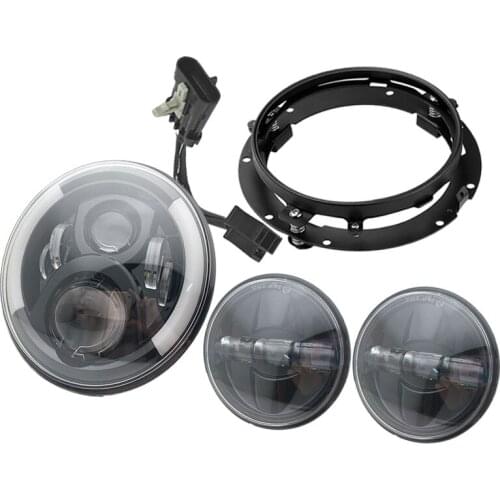 7 Inch Chrome for LED Headlight+ 2x 4-1/2" Chrome Fog Light Passing Lamps for Motorcycle Headlamp