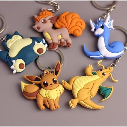 Anime Pokemon Keychain Pendant Kawii Pocket Monster Elf Pikachu Figure Toys Pvc Silicone Decoration Accessories Kids Party Gifts
