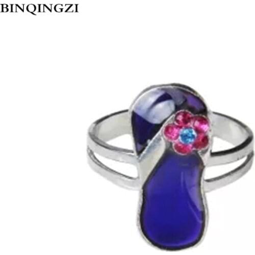 Band crystal mood Ring Color Changing feeling Temperature Emotion sandals pins flower Shape Graduation Couple Ring