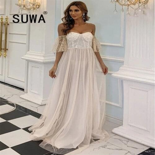 All White Womens Dresses Summer 2021 New Product Short Sleeve Elegant Evening Party And Wedding Gowns Free Shipping
