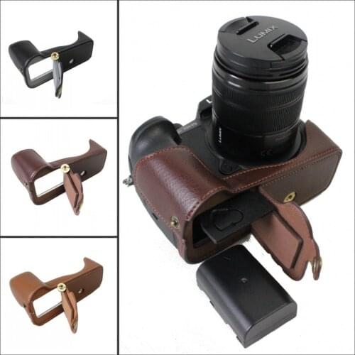 Genuine Leather Camera Case Half Body For Panasonic GH5 Lumix GH5 Bottom Bag Open battery Black Brown Coffee