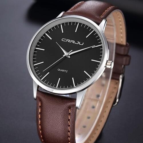 CRRJU Luxury Brand Men Watches Ultra Thin Genuine Leather Clock Male Quartz Sport Watch Men Waterproof Casual Wristwatch relogio