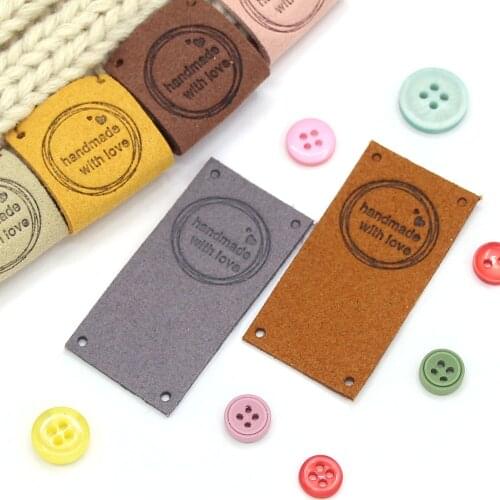 20Pcs Labels Tags Handmade Label Leather Tags For Knitting Hats Hand Made With Love Label Sewing Accessories Gift Decor 2.5x5CM
